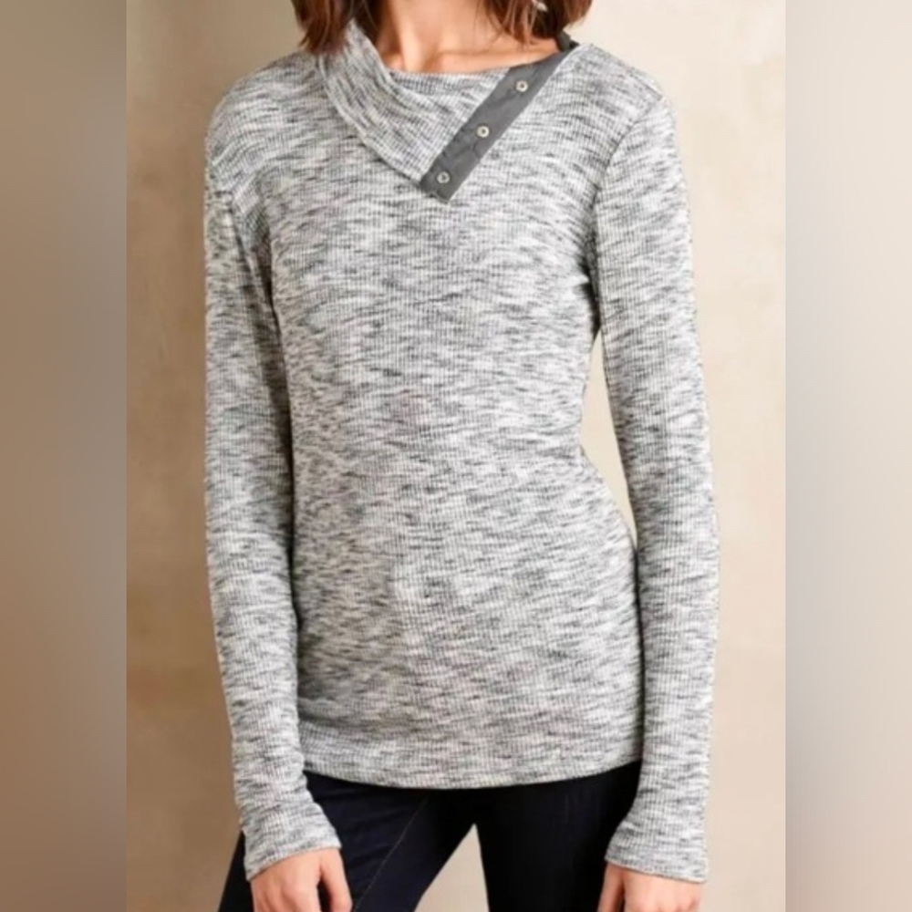 Anthropologie Dolan Marled Knit Ribbed Button Collar Sweater Small